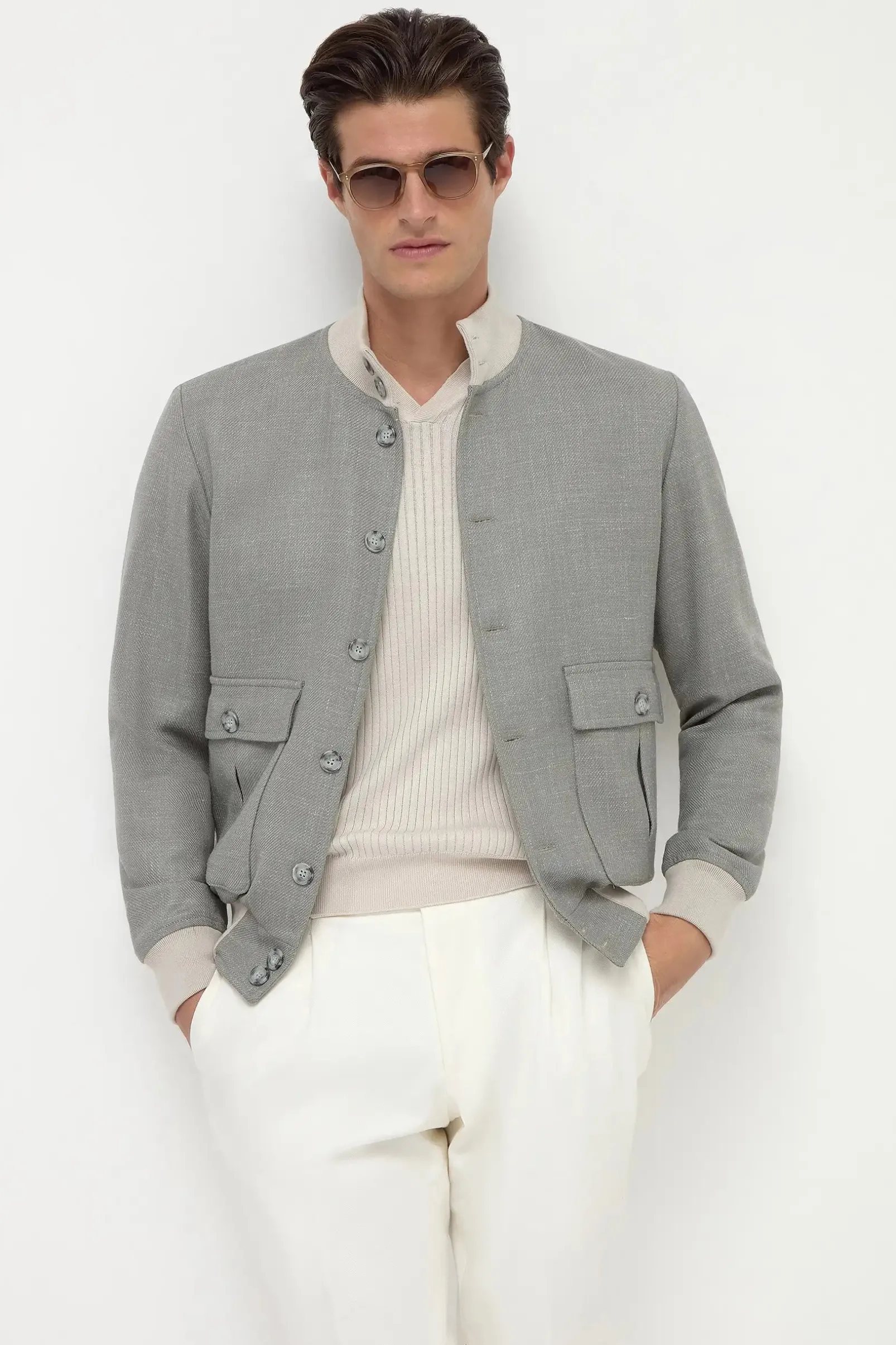 sage_wool_silk_and_linen__0.webp Sage wool silk and linen bomber - Made in Italy