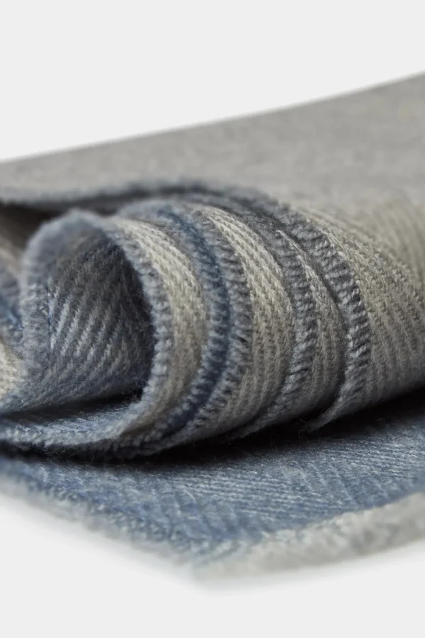 Sand and light blue reversible herringbone scarf - Made in Italy