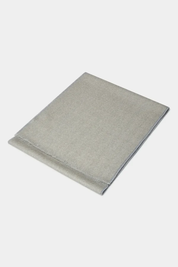 Sand and light blue reversible herringbone scarf - Made in Italy