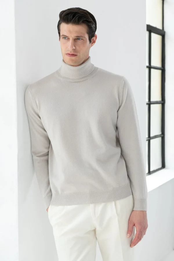 Sand cashmere turtleneck - Made in italy