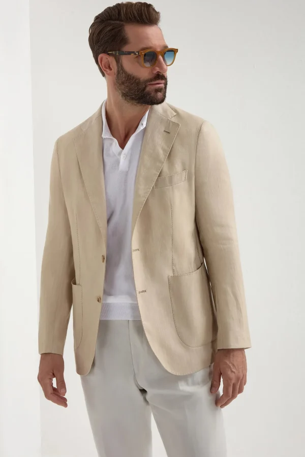 Sand herringbone jacket - Made in Italy