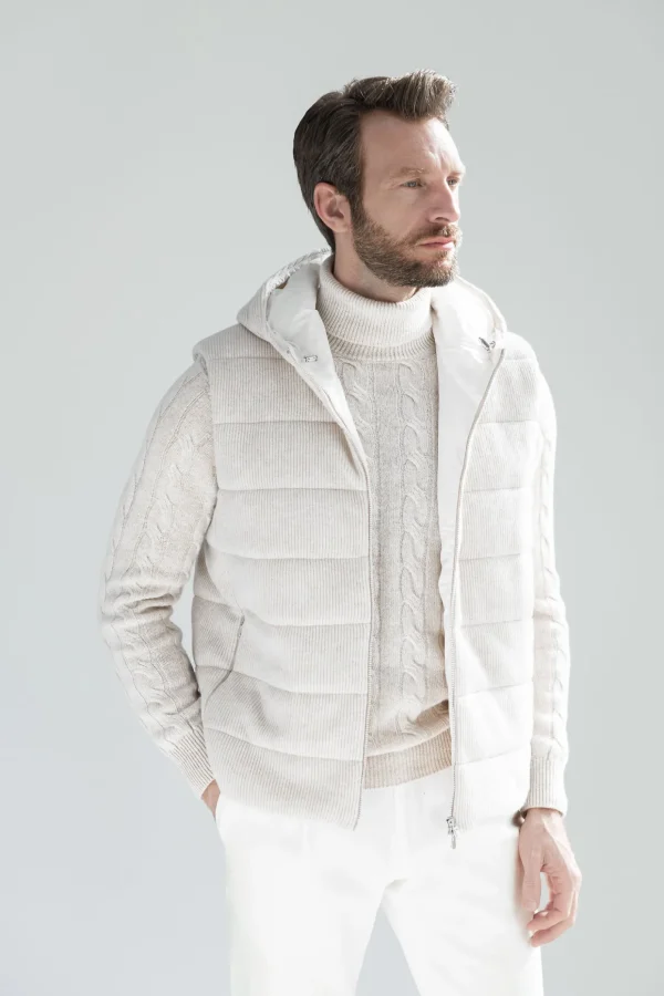 Sand ribbed cashmere blend vest - Made in Italy