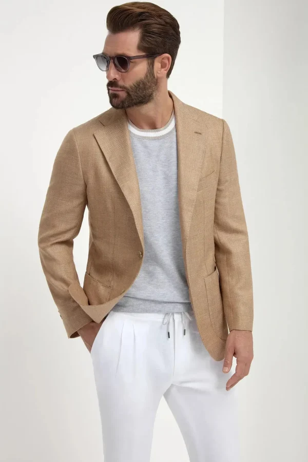 Sandstone herringbone jacket - Made in Italy