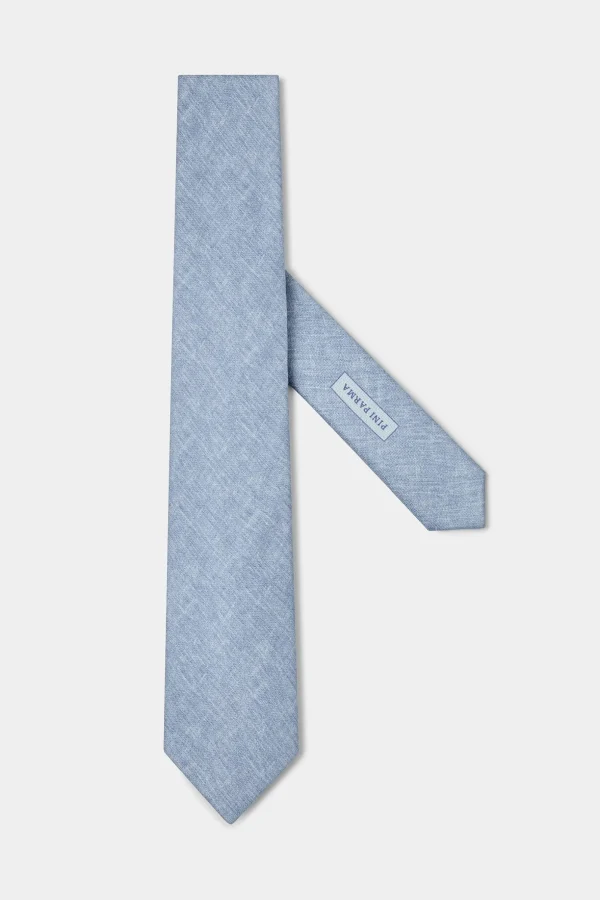Sky blue linen and silk tie - Made in Italy