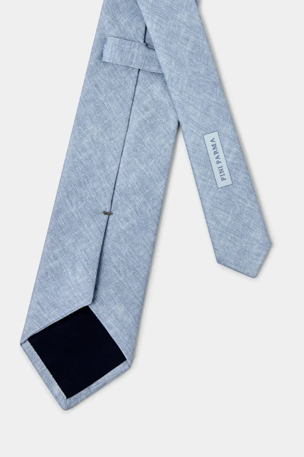 Sky blue linen and silk tie - Made in Italy