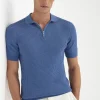 Sky blue thin rib zipped polo - Made in Italy