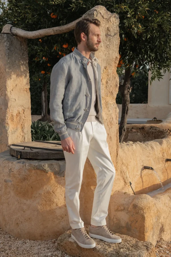 Sky grey and beige reversible bomber jacket – Made in Italy