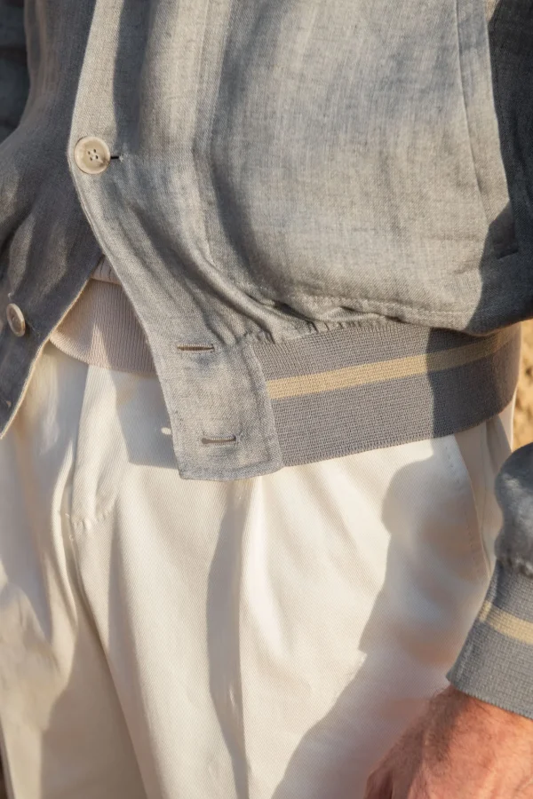 Sky grey and beige reversible bomber jacket – Made in Italy