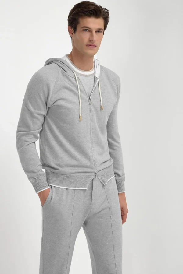 Sky grey cashmere blend hoodie - Made in Italy
