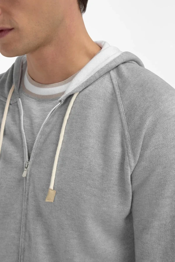 Sky grey cashmere blend hoodie - Made in Italy