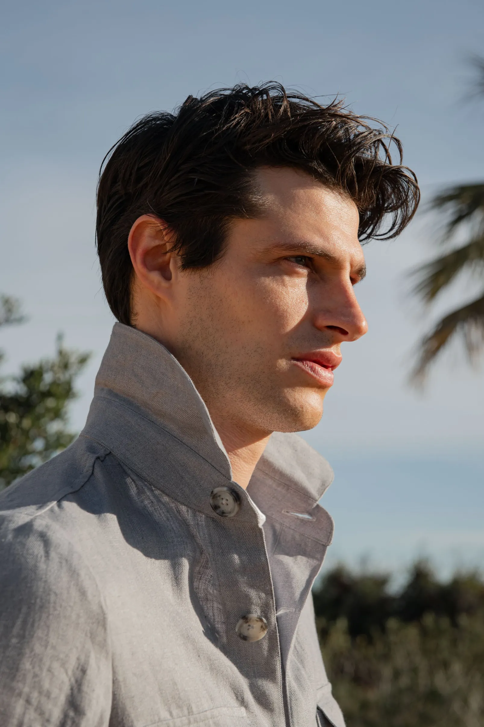 sky_grey_herringbone_line_1.webp Sky grey herringbone linen Safari Jacket – Made in Italy