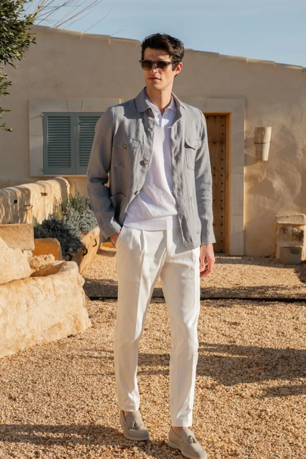 Sky grey herringbone linen Safari Jacket – Made in Italy