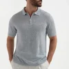Sky grey linen and cotton zipped polo - Made in Italy