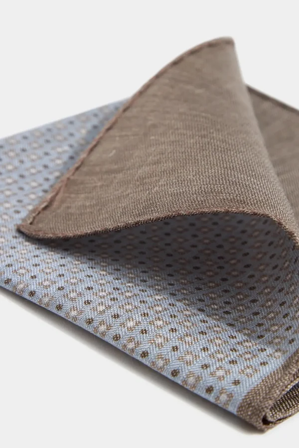 Sky grey micro fancy reversible pocket square - Made in Italy