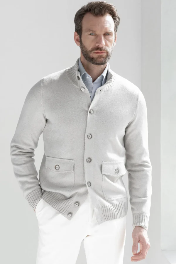 Stone Cashmere Knitted Bomber – Made in Italy