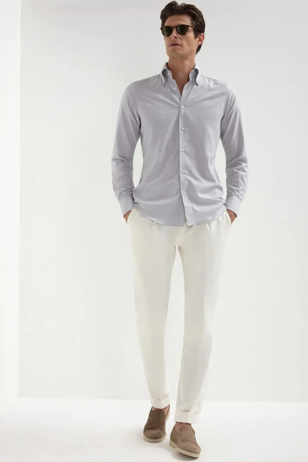 Stone chambray button down shirt - Made in Italy