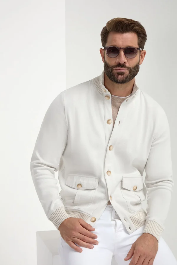 Stone cotton knitted bomber – Made in Italy