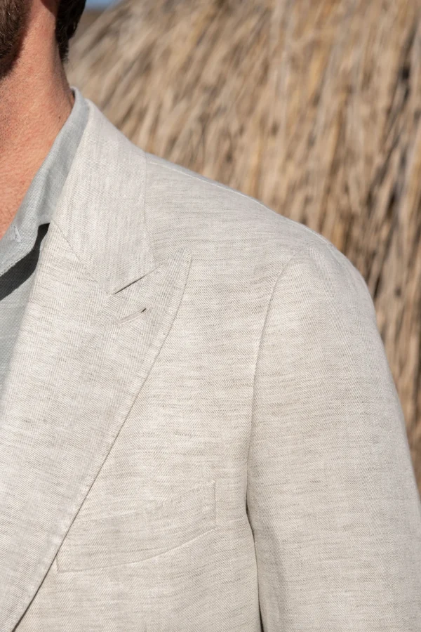 Stone herringbone linen jacket "Soragna Collection" - Made in Italy