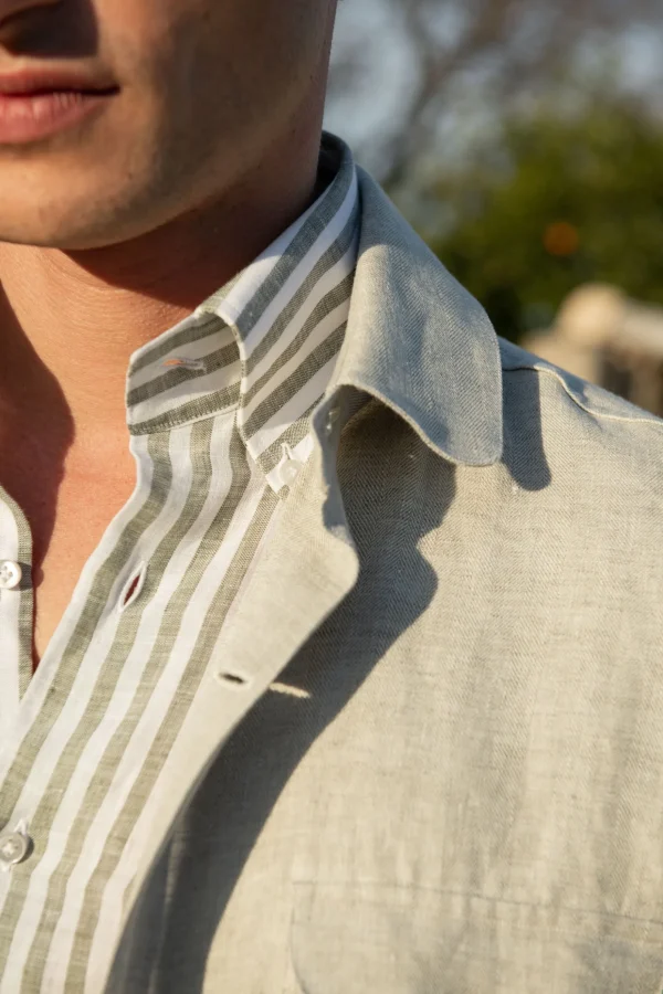 Stone herringbone linen safari jacket – Made in Italy