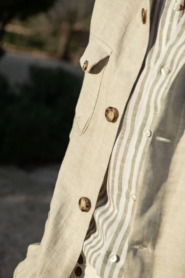 Stone herringbone linen safari jacket – Made in Italy