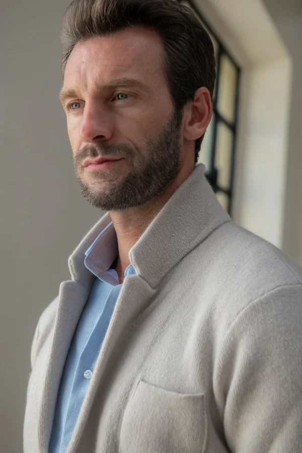 Stone knitted jacket – wool and cashmere – Made in Italy