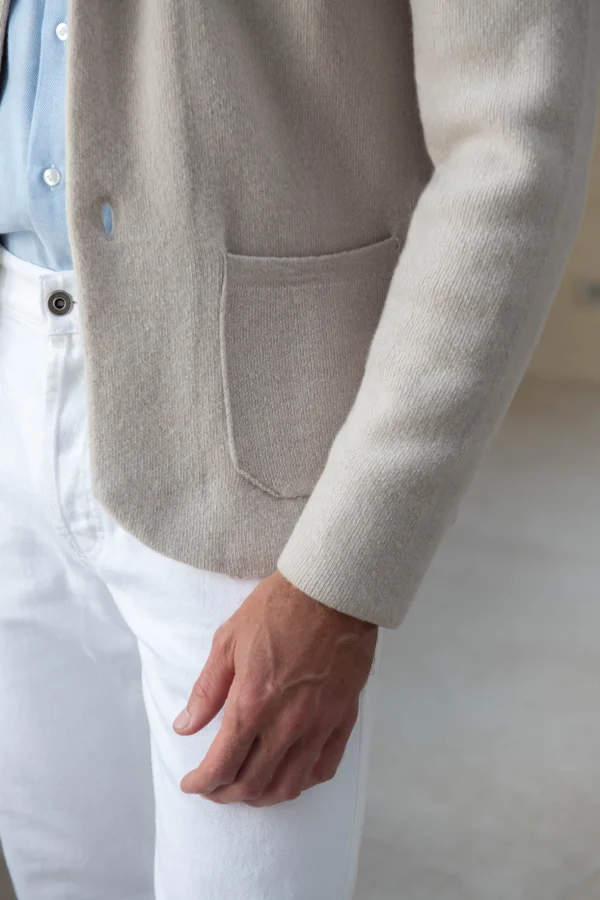 Stone knitted jacket – wool and cashmere – Made in Italy