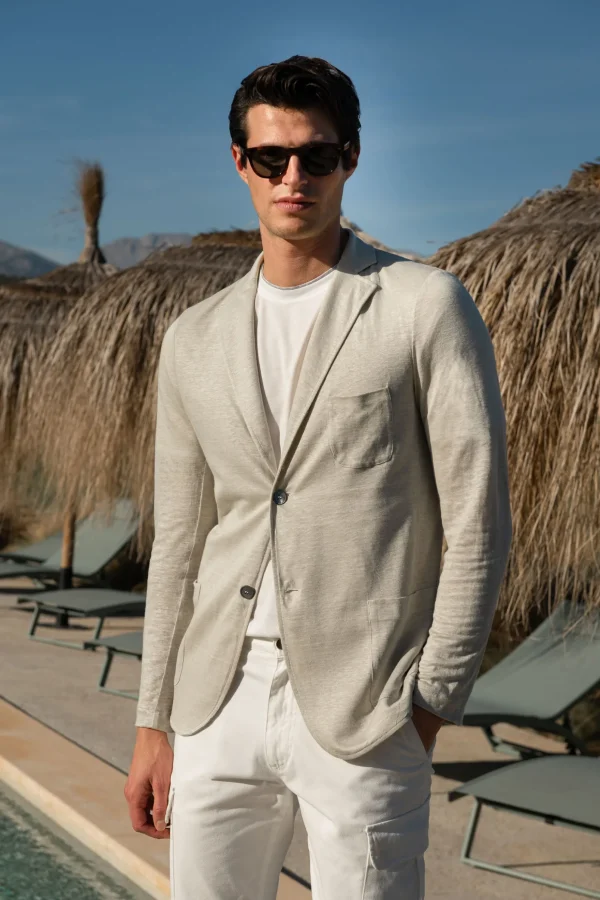 Stone linen knitted jacket - Made in Italy