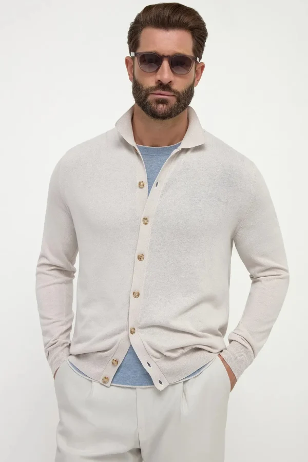 Stone polo cardigan - Made in Italy