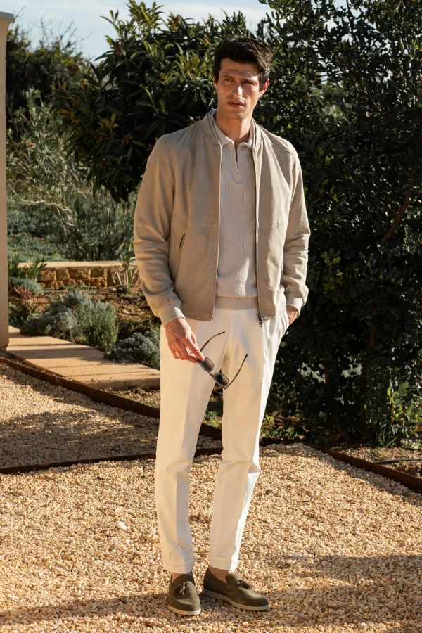 Stone soft suede bomber jacket – Made in Italy
