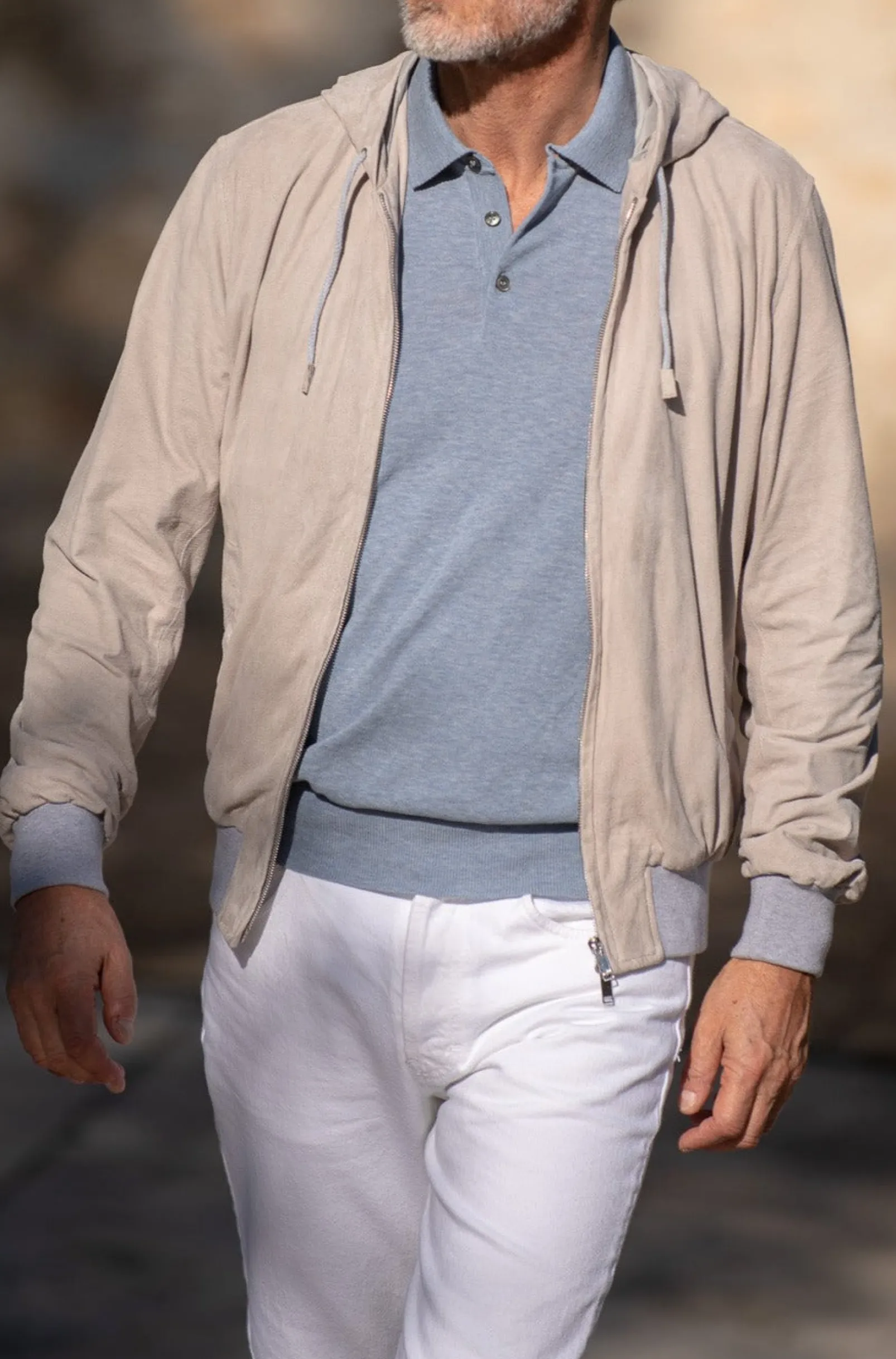 stone_suede_hooded_bomber_0.webp Stone suede hooded bomber jacket – Made in Italy