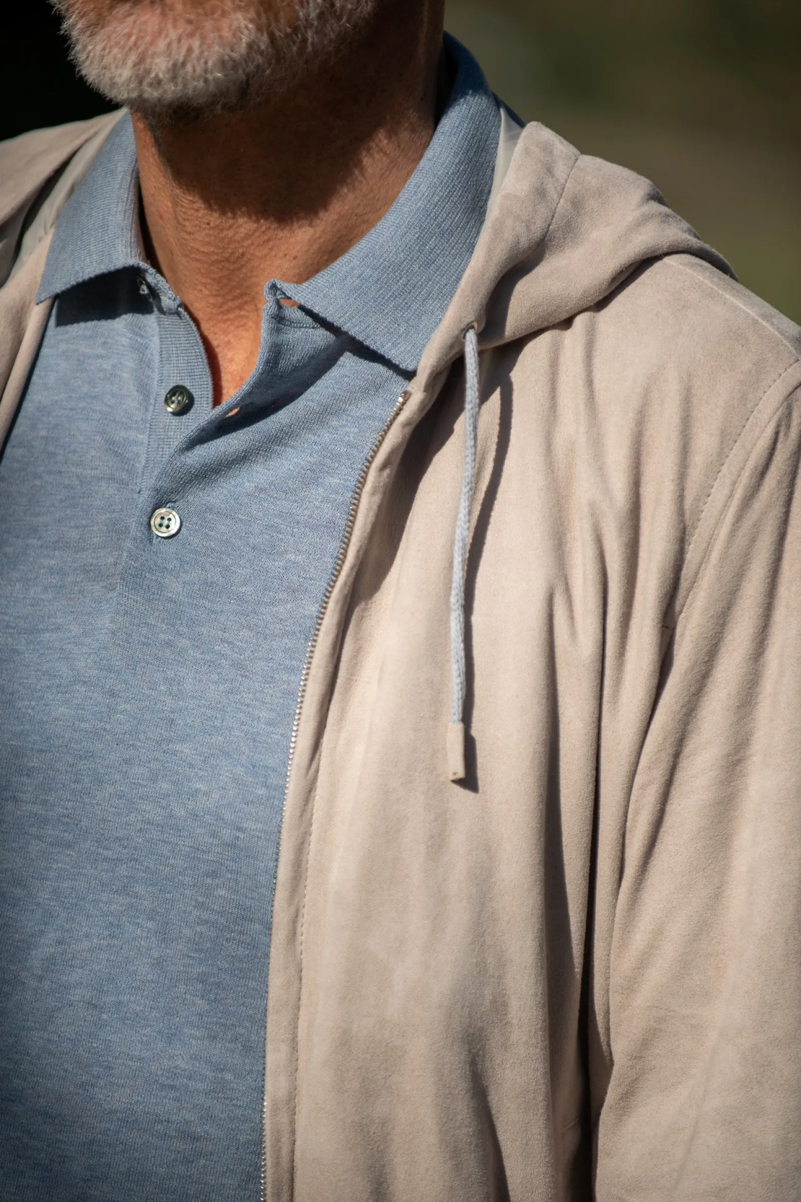 stone_suede_hooded_bomber_3.webp Stone suede hooded bomber jacket – Made in Italy