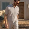 Stone textured knit polo with zip - Made in Italy
