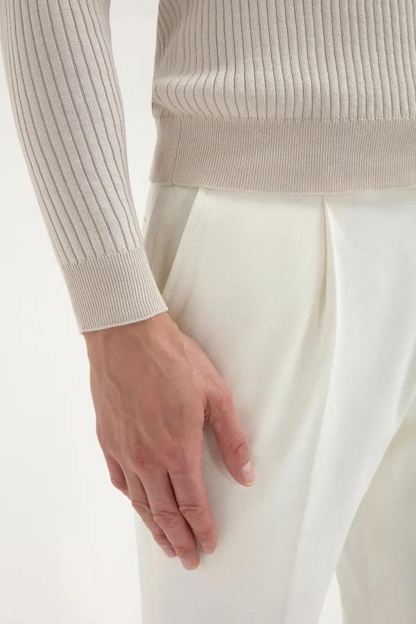 Stone thin rib long sleeve polo - Made in Italy