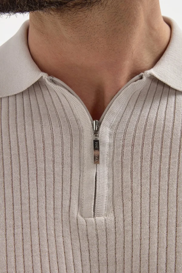 Stone thin rib zipped polo - Made in Italy
