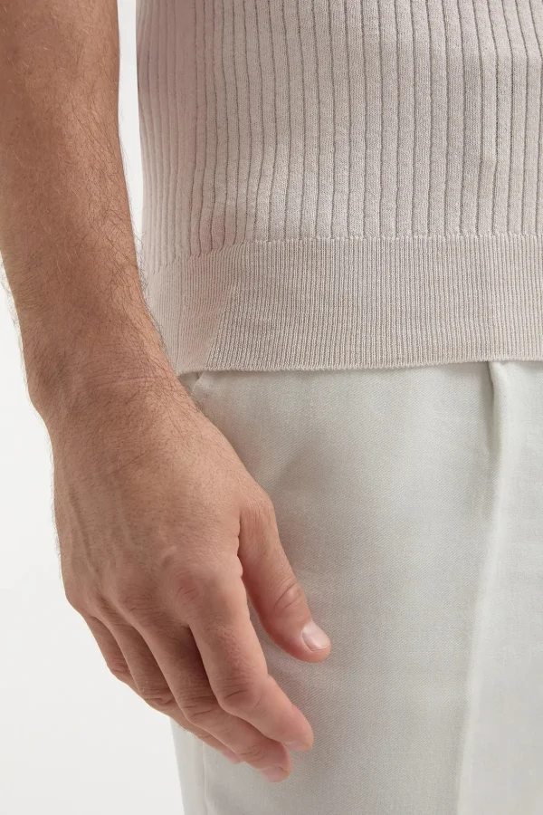 Stone thin rib zipped polo - Made in Italy