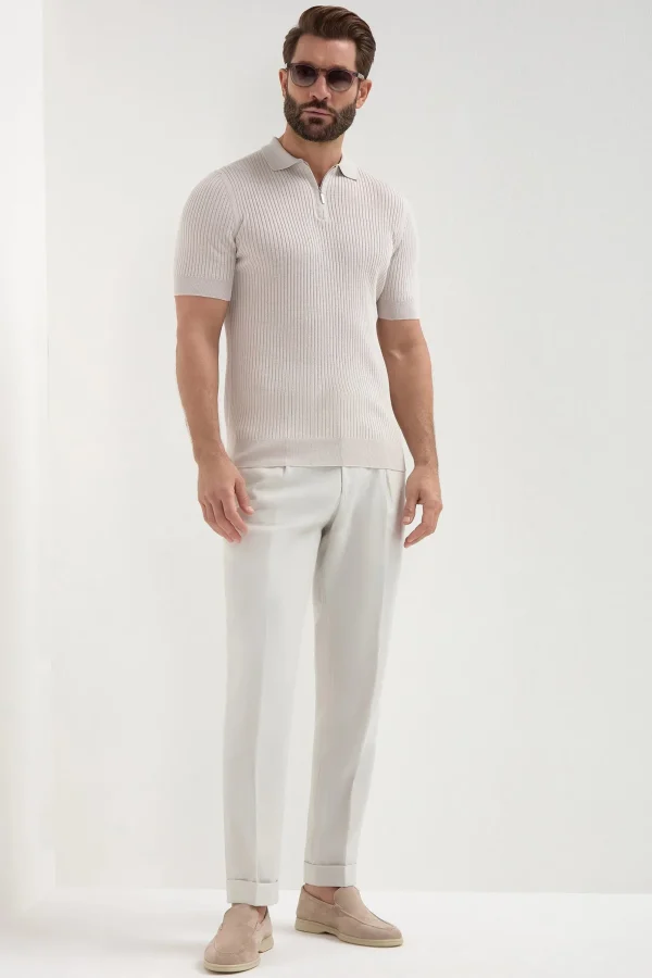Stone thin rib zipped polo - Made in Italy