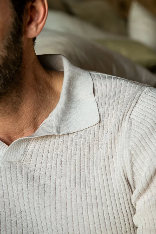 Stone thin ribs knit polo - Made in Italy