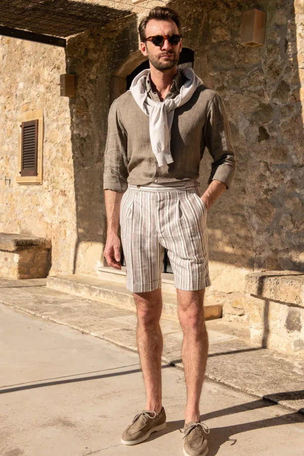 Striped linen shorts - Made in Italy