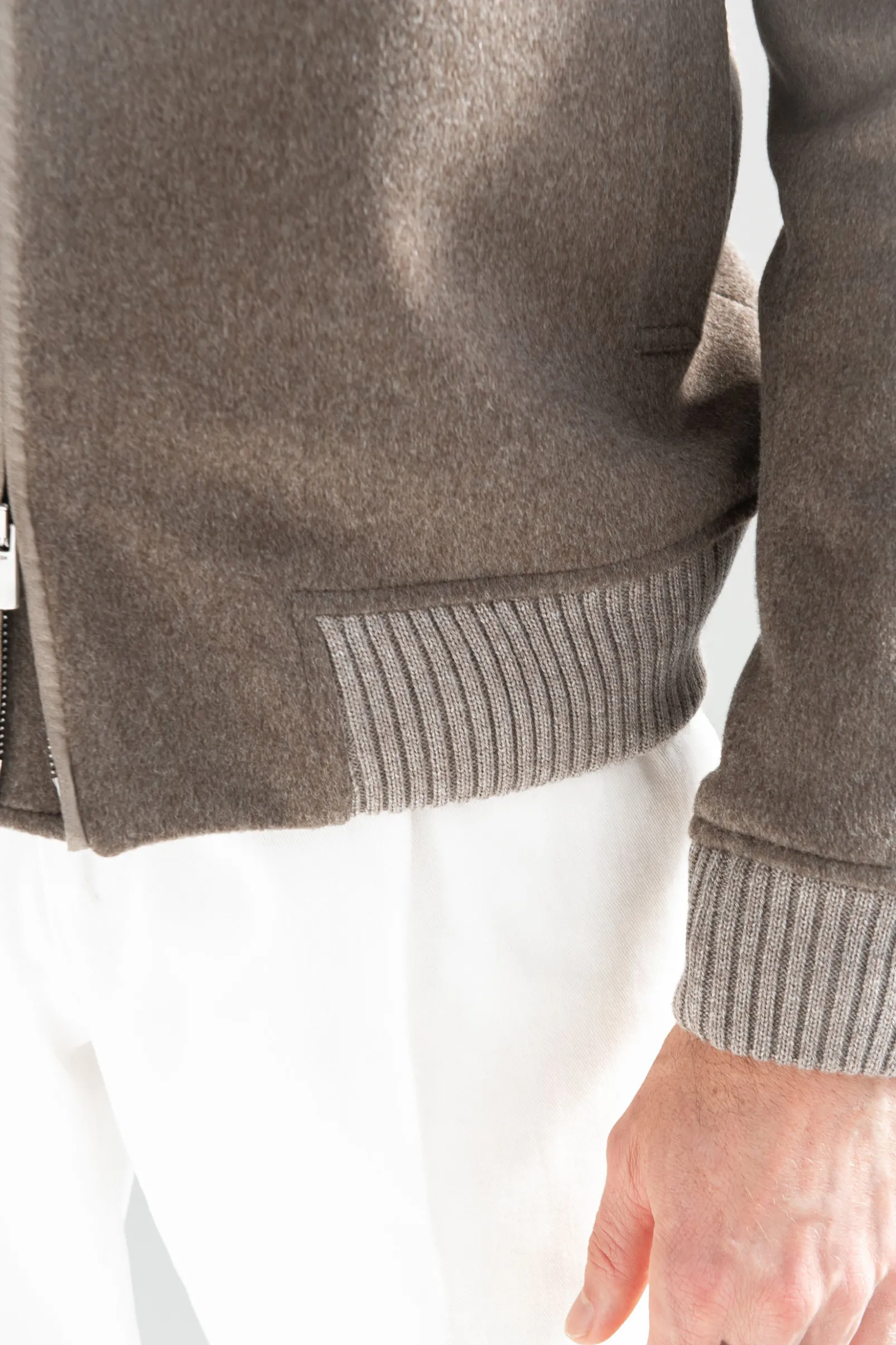 taupe_bomber_with_removab_3.webp Taupe bomber with removable mink collar – Made in Italy