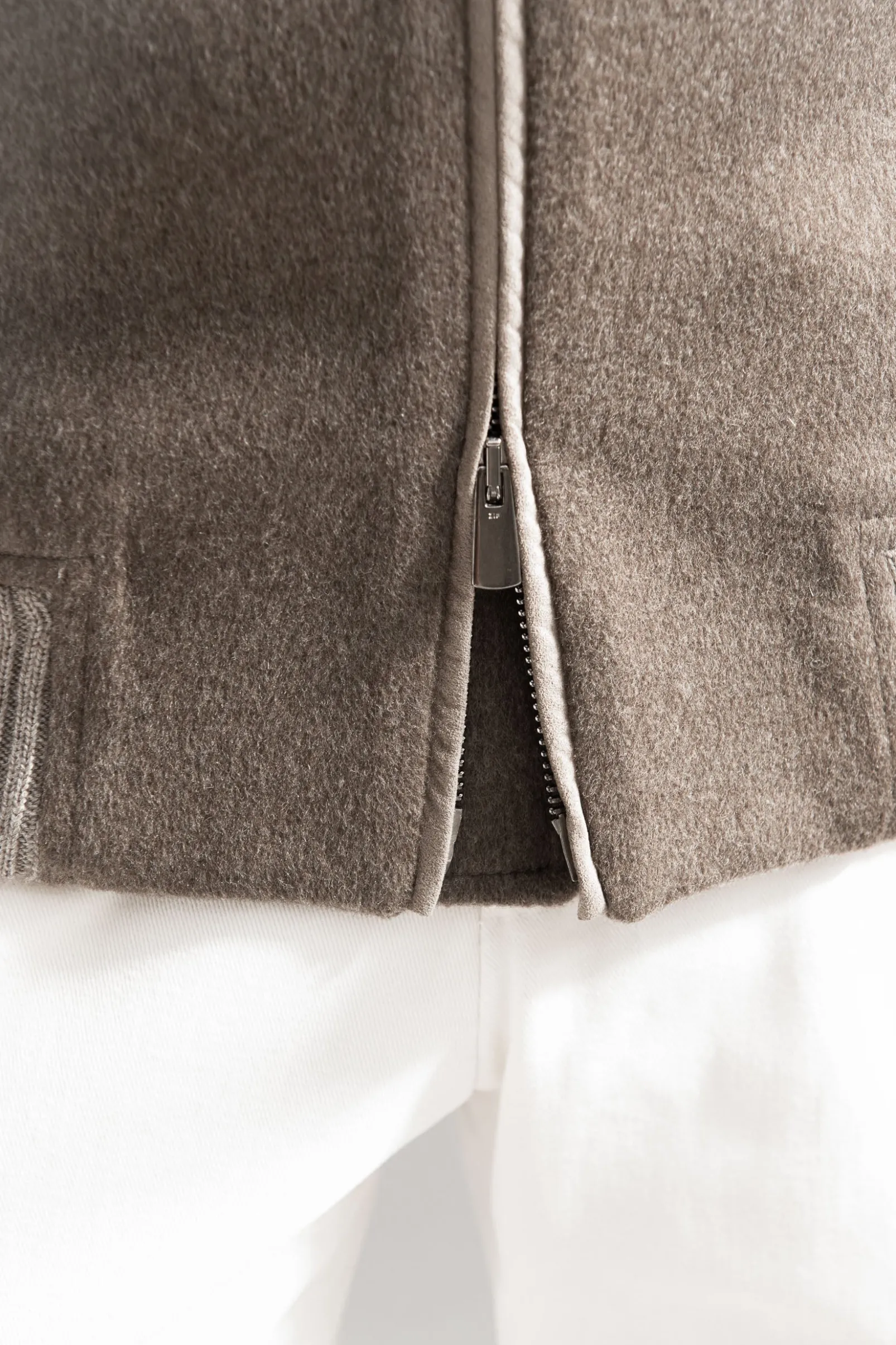 taupe_bomber_with_removab_4.webp Taupe bomber with removable mink collar – Made in Italy