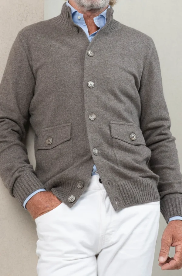 Taupe Cashmere Knitted Bomber – Made in Italy