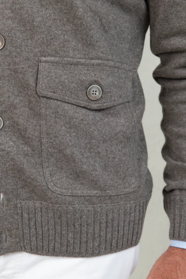Taupe Cashmere Knitted Bomber – Made in Italy