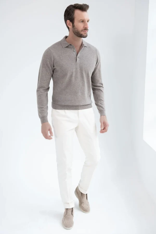 Taupe cashmere polo – Made in Italy