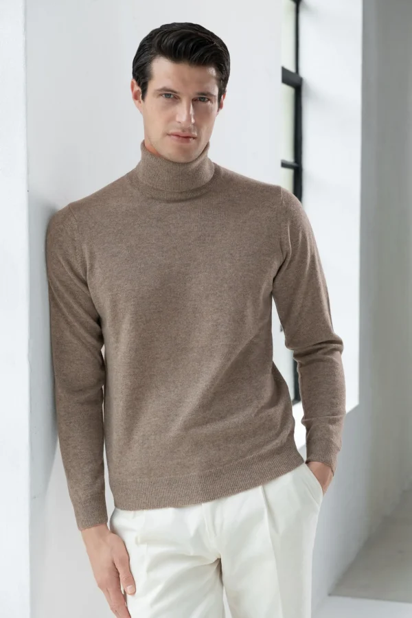 Taupe cashmere turtleneck – Made in italy