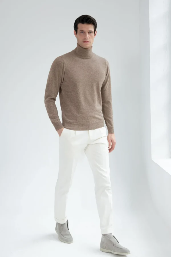 Taupe cashmere turtleneck – Made in italy