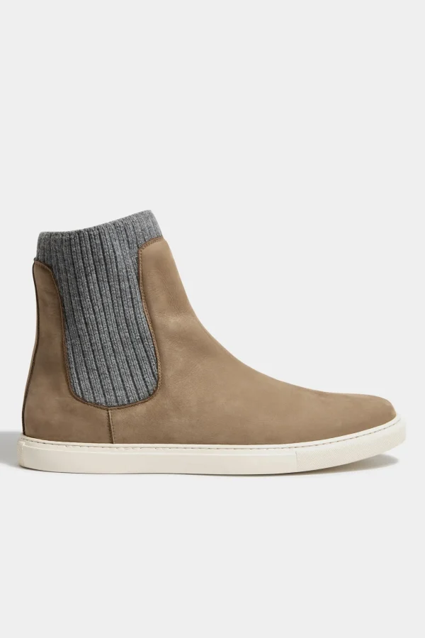 Taupe chelsea boot with knit - Made In Italy