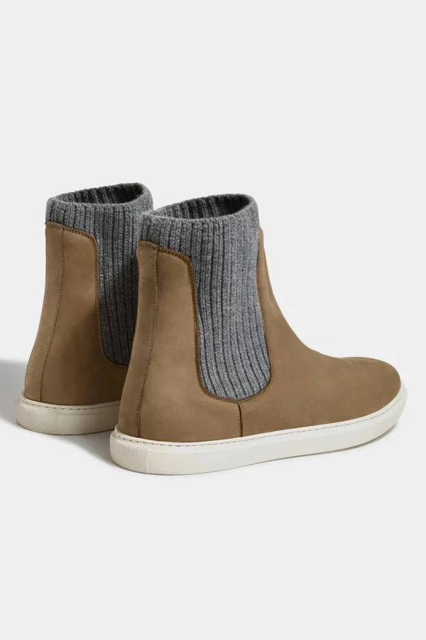 Taupe chelsea boot with knit - Made In Italy