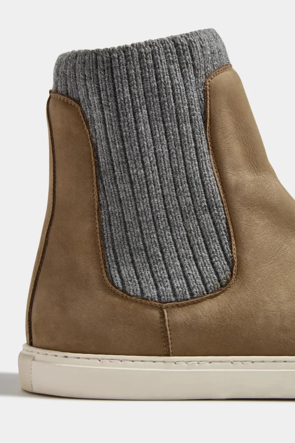 Taupe chelsea boot with knit - Made In Italy