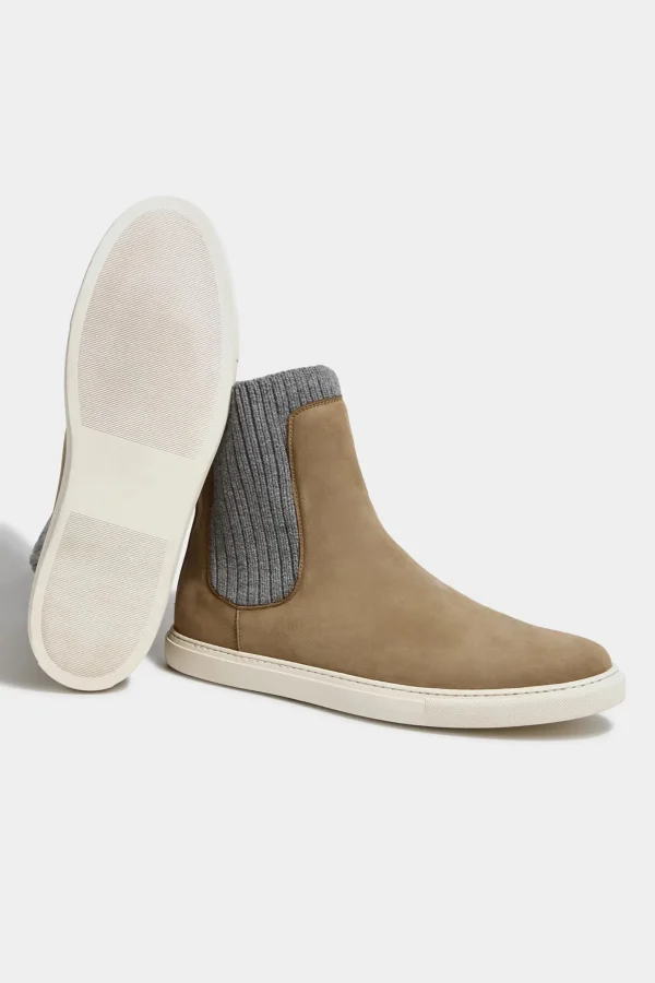 Taupe chelsea boot with knit - Made In Italy