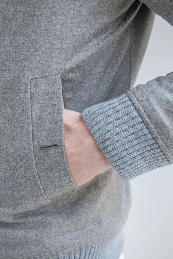 Taupe down bomber in wool & cashmere – Made in Italy